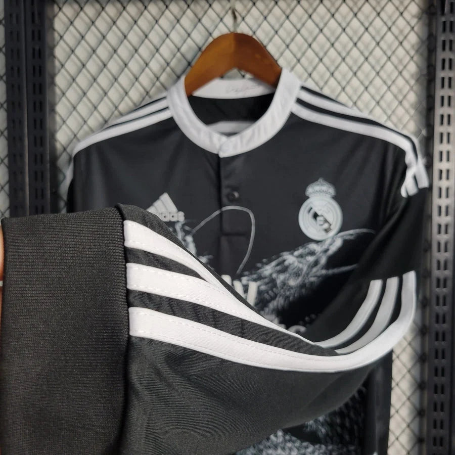 Real madrid retro away long sleeve Jersey Black dragon